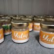 Several glass jars of “Yalup” yogurts