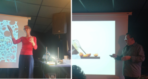 Stéphane Pezennec and Isabelle Cantat at the festival Pint of Science